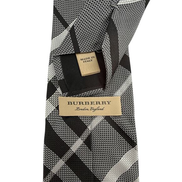 BURBERRY Manston Exploded Check Silk Tie in Charcoal - Picture 5 of 10